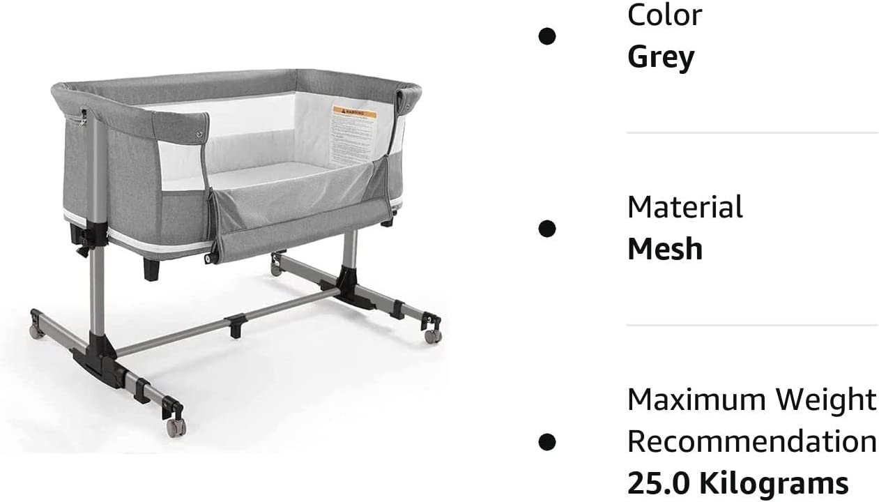 nordmiex 3 in 1 Baby Crib Bedside Crib,Baby Bassinet,Baby Bed Adjustable Portable Bed for Infant/Baby,Khaki - Image 9
